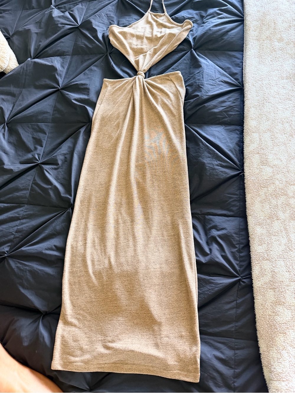 Knot Front Halter Maxi Dress in Beige